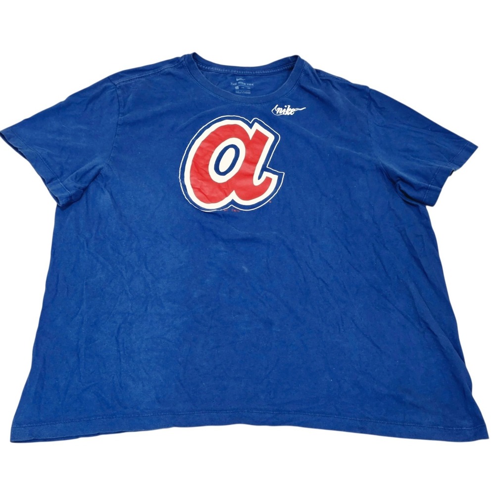 Nike Atlanta Braves Throwback Logo T Shirt Mens XXL Blue MLB Baseball Retro